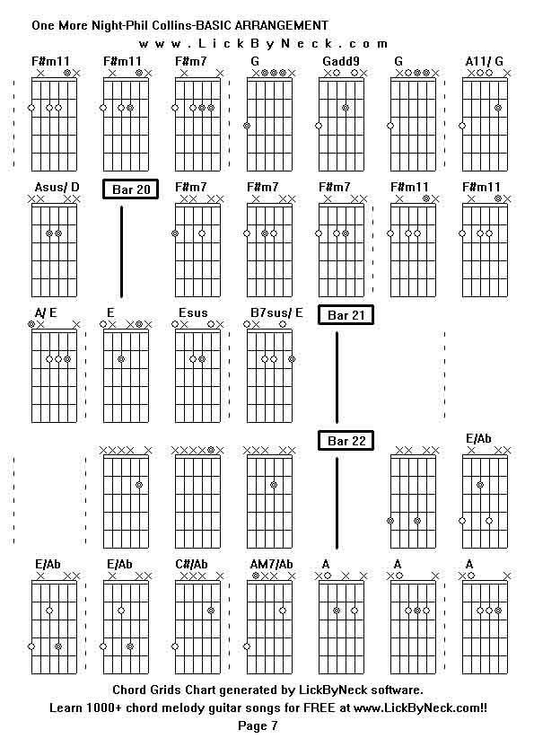 Chord Grids Chart of chord melody fingerstyle guitar song-One More Night-Phil Collins-BASIC ARRANGEMENT,generated by LickByNeck software.